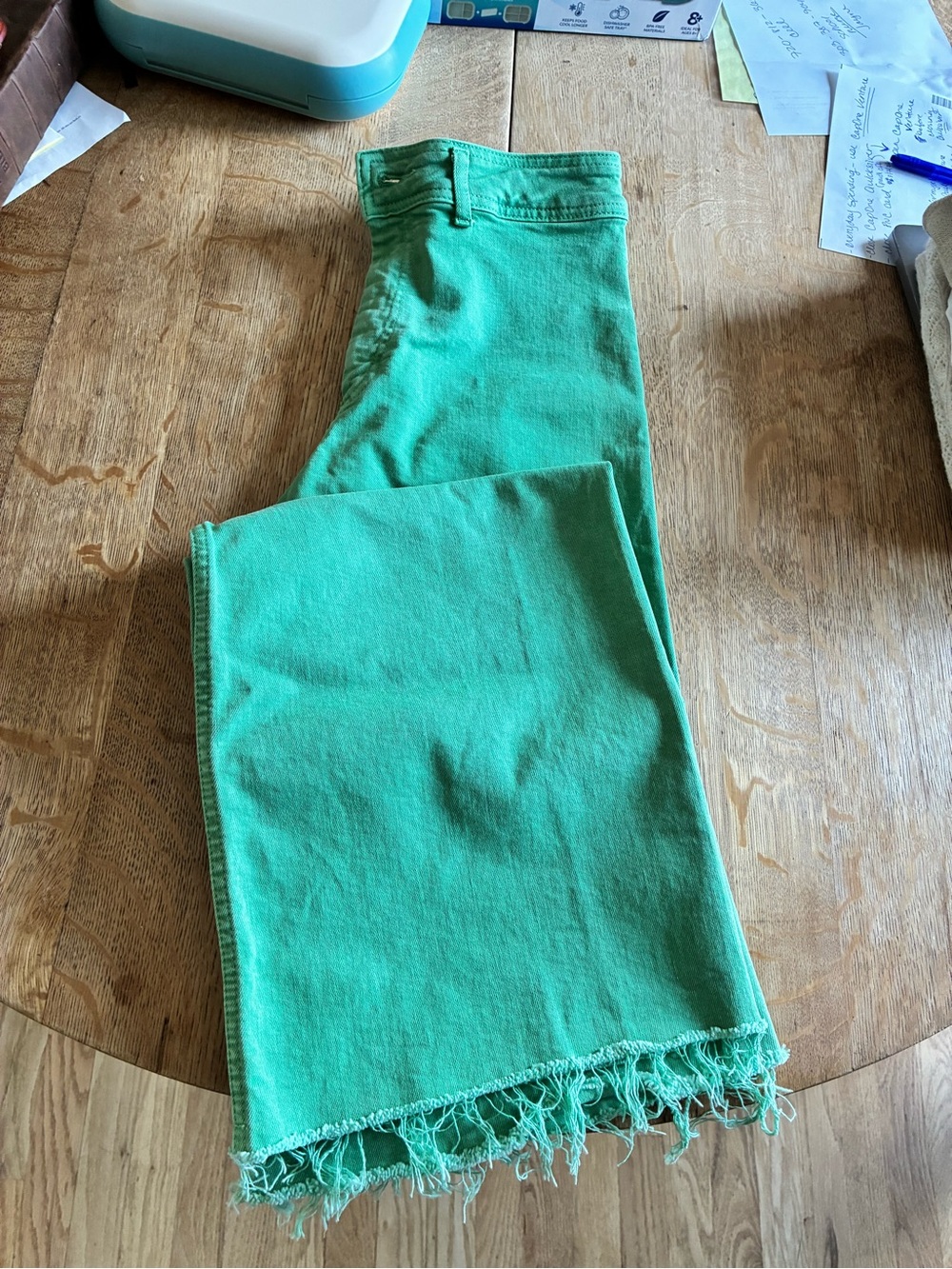 Zara Green Wide-Leg Jeans with Frayed Hem